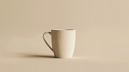 Warm cup of morning coffee or tea. The cup is placed on a beige background. The image is simple and minimalistic.