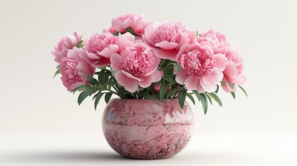 3D render of a peony plant in a vintage flower pod, clipart isolated on a white background