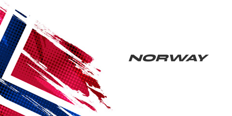 Norway Flag in Brush Paint Style with Halftone Effect. Norway National Flag Background with Grunge Concept