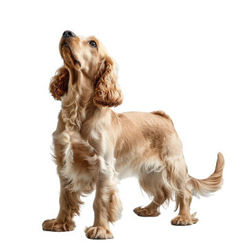 Brown and White Cocker Spaniel Standing on White Background