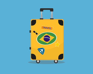 Suitcase or baggage with Brazil flag, holiday and vacation idea