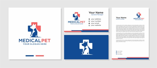 Medical Pet Vector Logo , Dog and Cat Medical Clinic Vector Logo , Business Card and Letterhead