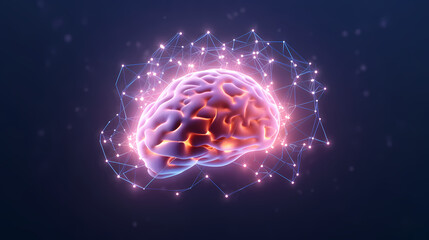 3D Human Brain With Connection Dots And Plexus Lines. Artificial Intelligence And Deep Learning Concept. 3D Rendering