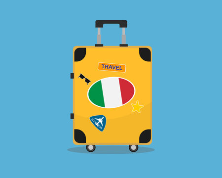 Suitcase or baggage with Italy flag, holiday and vacation idea