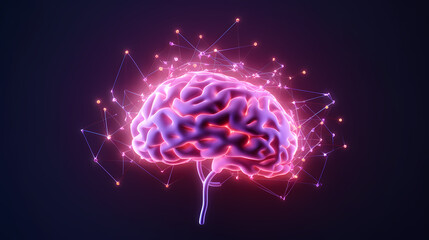 Fototapeta premium 3D Human Brain With Connection Dots And Plexus Lines. Artificial Intelligence And Deep Learning Concept. 3D Rendering