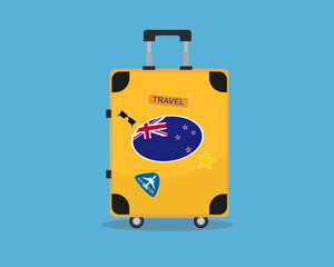 Suitcase or baggage with New Zealand flag, holiday and vacation idea