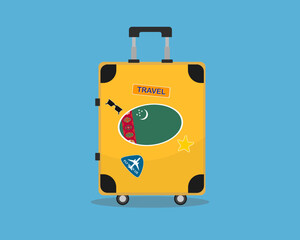 Suitcase or baggage with Turkmenistan flag, holiday and vacation idea