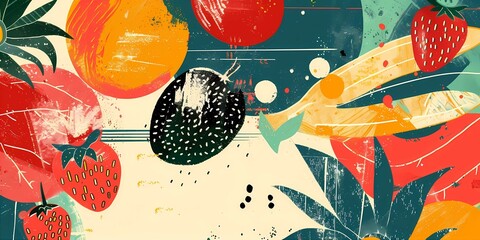 Colorful Abstract Fruit Pattern with Vintage Vibes