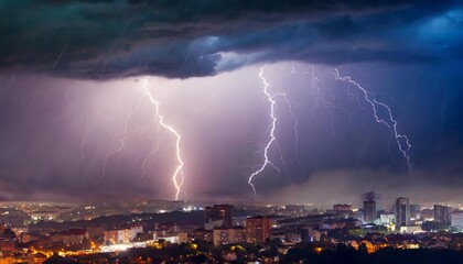 Naklejka na ściany i meble Generated image of lightning over the city