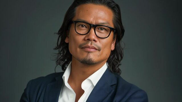 Elegant Filipino Man with Black Glasses: Formal Attire. Generative ai