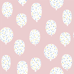 Seamless pattern with balloons on pink background. Vector hand drawn illustration.