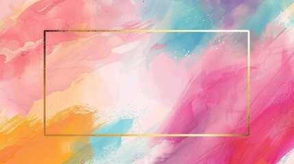 Colorful Abstract Watercolors Background With Simple Golden Frame