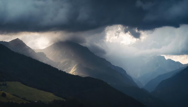 Generated image of grey clouds in the mountains
