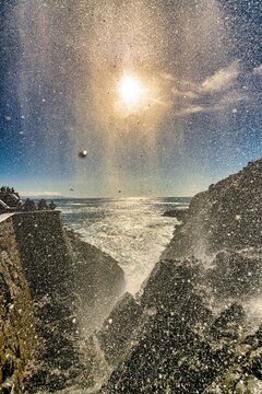 Vertical shot of the exploding La Bufadora blow hole in Ensenada, Mexico