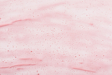 Gorgeous Pink Background with Macro View of Bubbly Cosmetic Foam. - obrazy, fototapety, plakaty