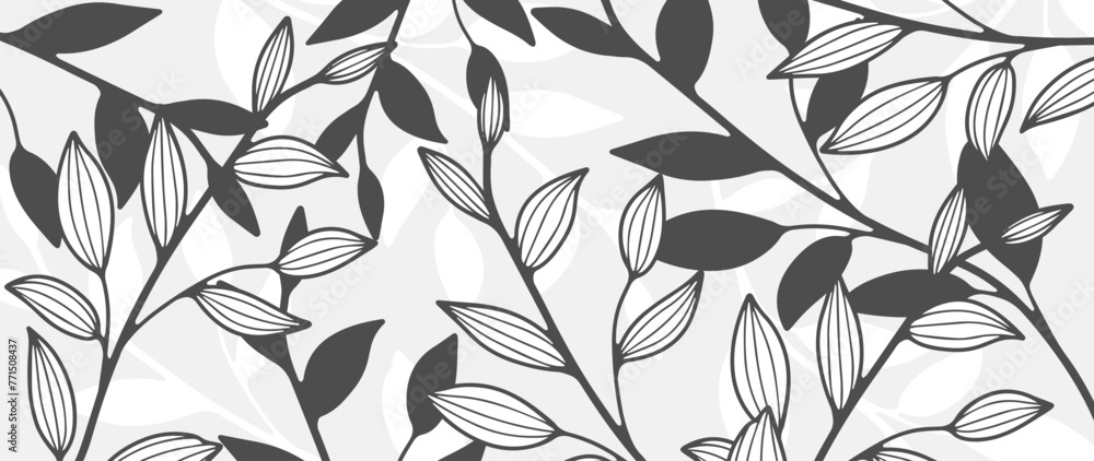 Poster monochrome botanical vector background with branches and leaves.