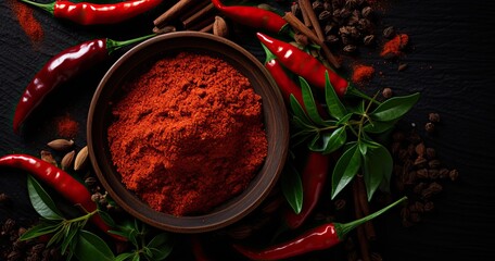Powdered red pepper, red hot chili peppers
