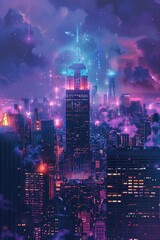 A city skyline illuminated by the neon lights of fintech innovation