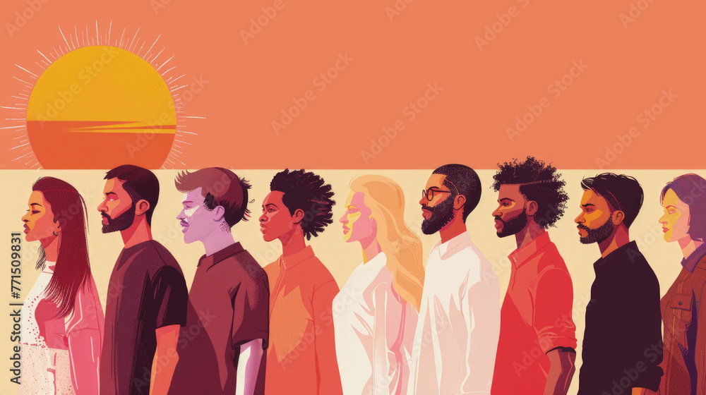 Poster a diverse group of individuals standing side by side, displaying unity and togetherness