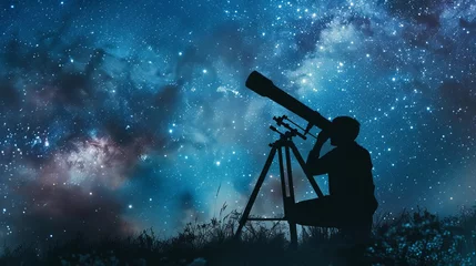Fotobehang A hobbyist stargazer observes the heavens through a telescope. © Suleyman