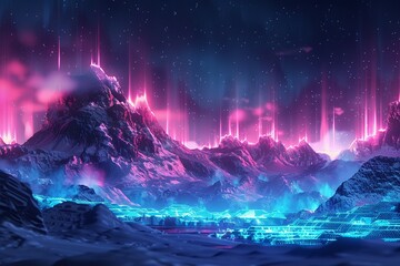 A pixelated aurora serving as a backdrop for a tech startup's visionary pitch
