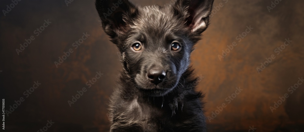 Canvas Prints a black german shepherd puppy is looking at the camera . High quality