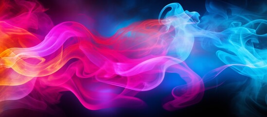 A mesmerizing display of colorful smoke in shades of violet, pink, magenta, and electric blue rises...