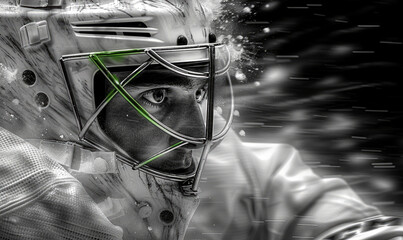Creative photo art of a ice hockey goalie playing ice hockey