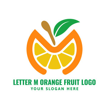 Letter M slice orange fruit logo image vector illustration isolated on white background