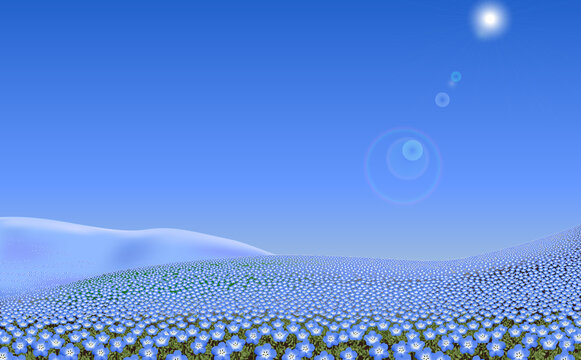 ネモフィラの丘と青い空の背景