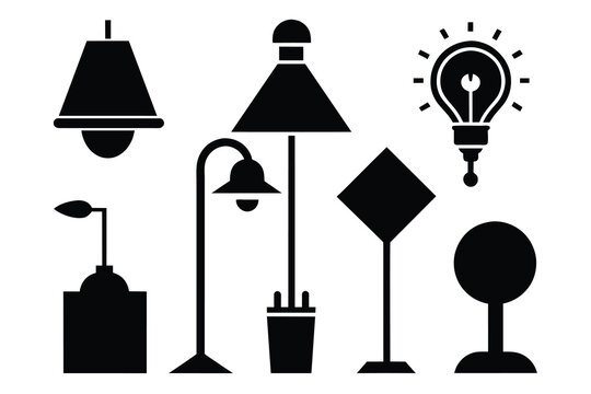 Lamp line icon set. Idea lamp icon collection. Flat style - stock vector on white background