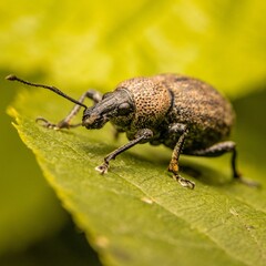 Macro shot of Otiorhynchus ligustici, known as the alfalfa snout beetle.