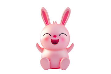 Cute cartoon pink bunny character isolated on white background, clipart, cutout. Png with transparent background. 3d smiling hare.