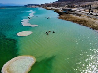 Aerial view of The Dead sea on a sunny day in summer