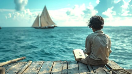 Fototapeta premium Person Reading Book on Dock
