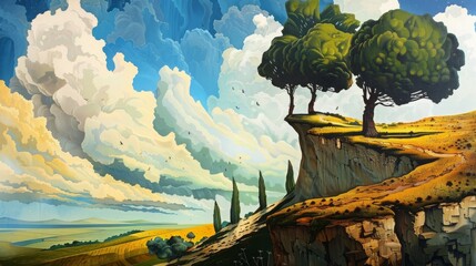 surrealism landscape art, unsettle and transgress boundaries, liberation of thought and language.
Chance, randomness, and unpredictability, 16:9 - obrazy, fototapety, plakaty