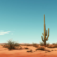 A minimalist desert landscape with a single cactus