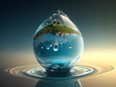 water drop splash in a blue colored water .world water day concept.Generative Ai