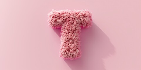 Fur letter T, 3D alphabet. Hair fluffy english font for kids education. Creative typographic element . AI generated