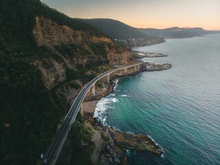 Aerial view of the Grand pacific drive along NSW coast of Australia