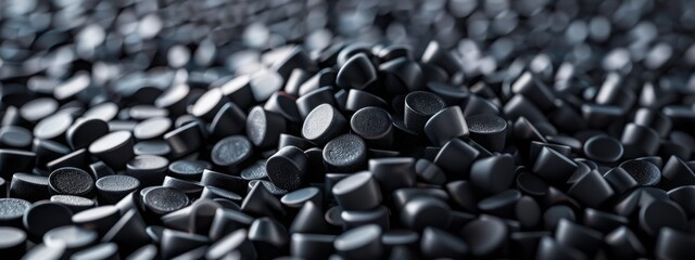 Close up 3D illustration of black plastic pellets a type of polymer resin - obrazy, fototapety, plakaty