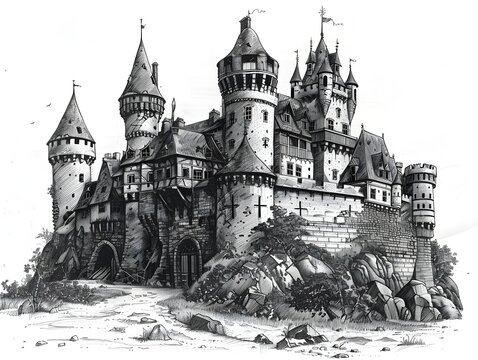 Majestic Medieval Fortress Overlooking Picturesque Landscapes Captivating Castle Surrounded by Moat and Enchanting Natural Scenery
