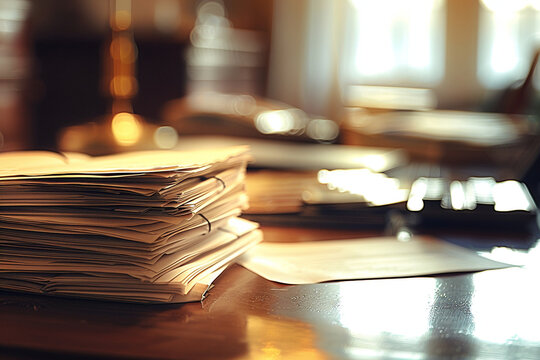 refined photo close-up of social security-related documents neatly arranged on a desk, softly illuminated to convey professionalism and reliability in administrative tasks,