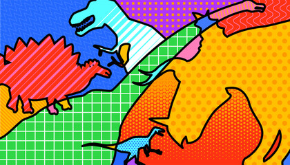 Abstract dinosaur pattern. Creative cartoon dinosaurs for banner or textiles - 771519832