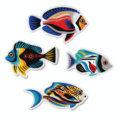 Fototapeta premium set of stickers featuring fishes with vibrant colors
