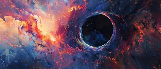 A black hole's edge, where reality fractures and visions of parallel universes merge