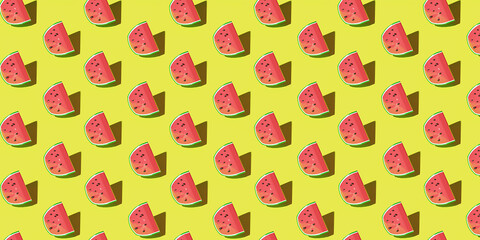 Watermelon on yellow background. For cafe, menu, restaurant. 3d template background.