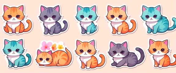set of colorful cats