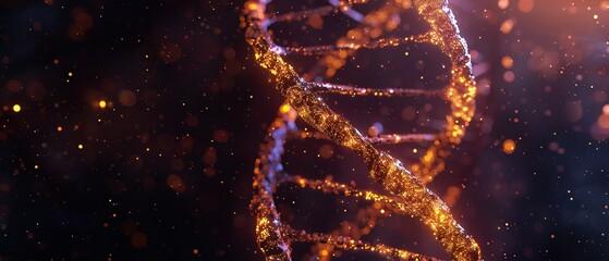 A double helix structure of DNA illuminated against a dark background, symbolizing the blueprint of life - obrazy, fototapety, plakaty