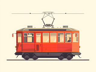 Simple flat illustration of old red trolley. High quality